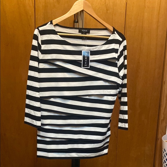 Verve Ami Black/Freesia Striped Women's Top Size XL NWT - Picture 1 of 9